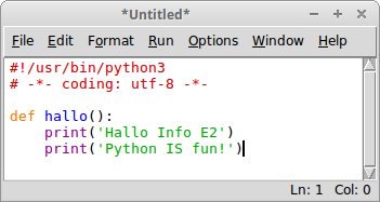 hallo() im Editor