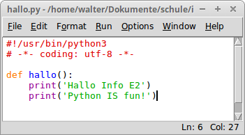 hallo() im Editor